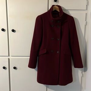 Uniqlo Women's Double-Breasted Wool Coat in Burgundy